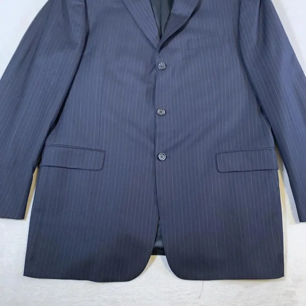 Burberry London Blazer Men's Sport Coat Size 44L Blue 100% Wool Formal Business‎